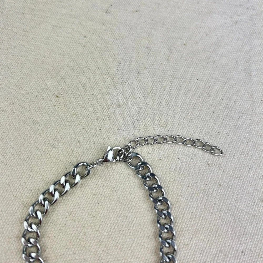 Vintage style stainless steel silver cuban link chain bracelet grunge punk 7mm